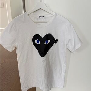 Comme des Garcons Kids White Tee with Black Heart and Blue Eyes